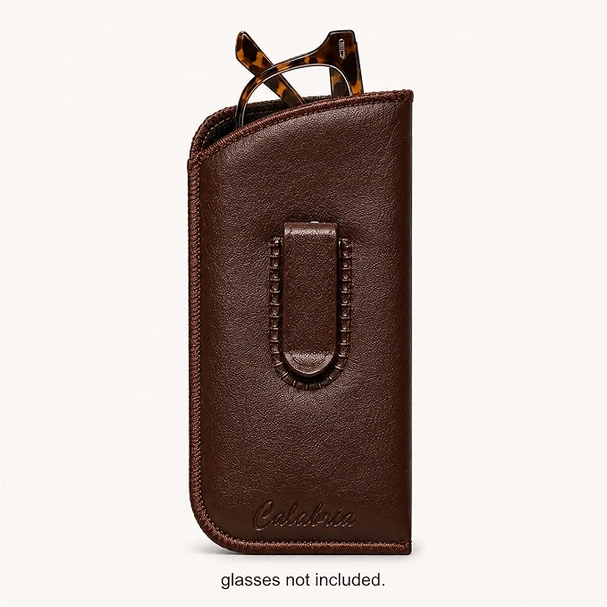 Calabria Slim Faux Leather Eyeglass Case Soft Slip-In Design [Brown - 100 Pack] | Compact Protective Pouch | Soft Case for Glasses | Lightweight Sunglass Storage