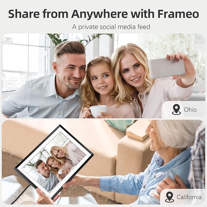 Frameo Digital Picture Frame WiFi 10.1 Inch Digital Photo Frame with 1280x800 HD Touch Display, Send Picture/Video via Frameo App/USB-C/Micro SD, Easy Setup, Great Gift, Classic Black