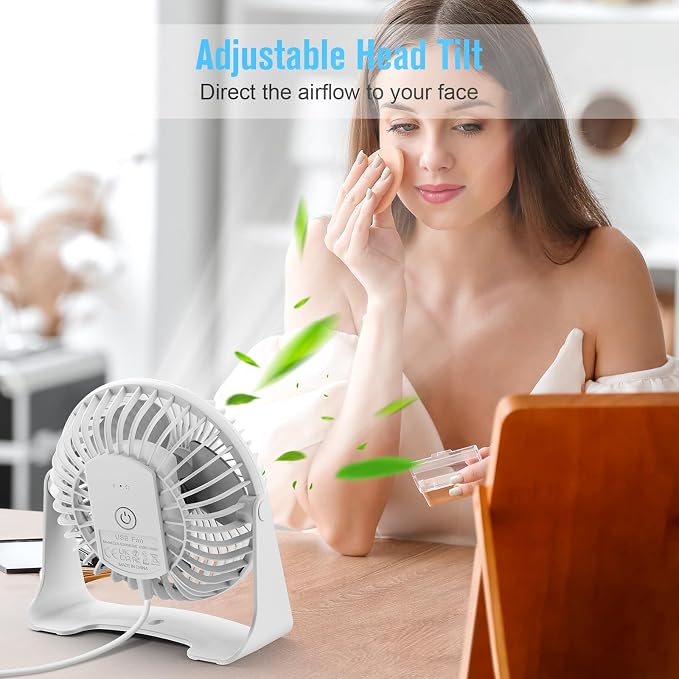 BESKAR USB Small Desk Fan, Portable Table Fans with 3 Speeds Strong Airflow | Quiet Operation and 360°Rotate, Personal Cooling Fan for Home, Office, Bedroom, 3.9 ft Cord