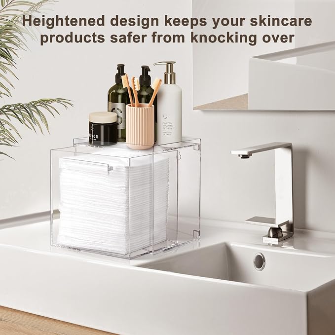 Acrylic Disposable Facial Towels Holder, Wall-Mounted, Clear | Premium Thicken Acrylic | Compatible with Clean Skin Club Towel XL | Skin Care Organizer with Drawer | Bathroom Vanity