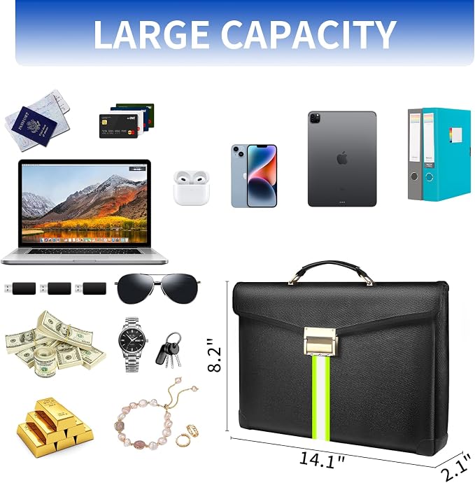 6500°F Fireproof Document Bag with Lock,Upgraded Fireproof/Waterproof Money Bag with Zipper/Reflective Strip,Storage Pouch for A4 Letter Size Document,Cash,Cell Phone,Passport