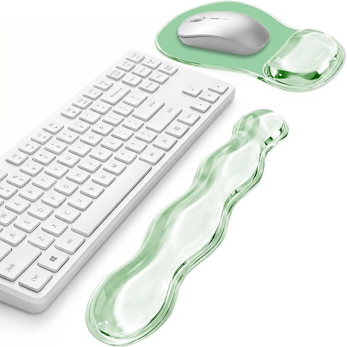 Keyboard Wrist Rest & Ergonomic Mouse Pad with Wrist Rest Set, Cute Transparent Gel Wrist Rest for Keyboard and Mouse, Soft Support for Pain Relief, Office, Gaming Desk Accessories（Green）