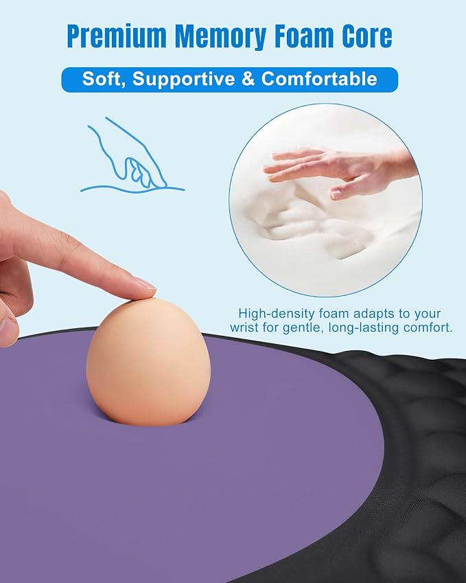 Ergonomic Mouse Pad with Sloped Memory Foam Wrist Rest, Black&Purple | 3D Textured Wrist Cushion, Smooth Lycra Surface, Non-Slip PU Base, Comfortable Support for Office/Home Computer Desks