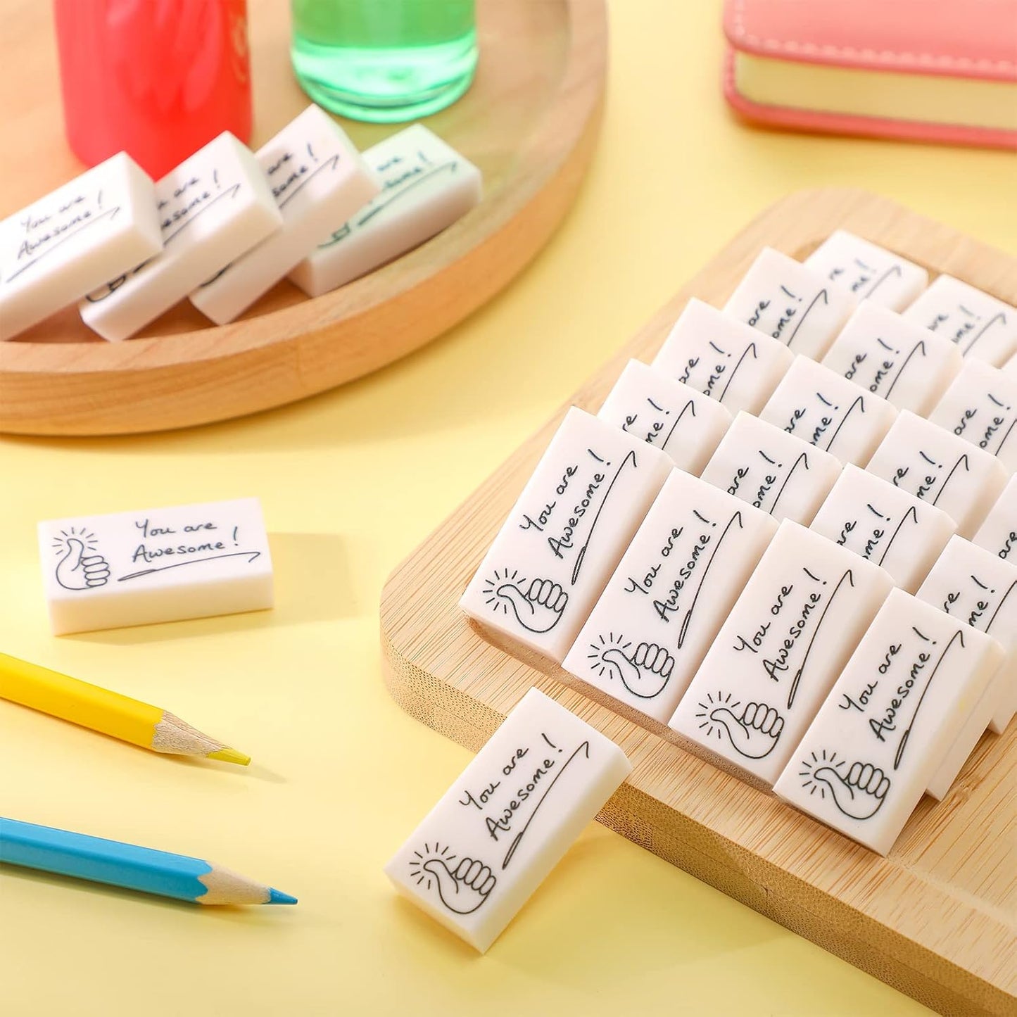 Fuutreo 100 Pcs Welcome Back to School Gifts for Students Inspirational Pencil Erasers Bulk You are Awesome White Cute Fun Erasers First Day of School Gifts Classroom Prizes from Teachers