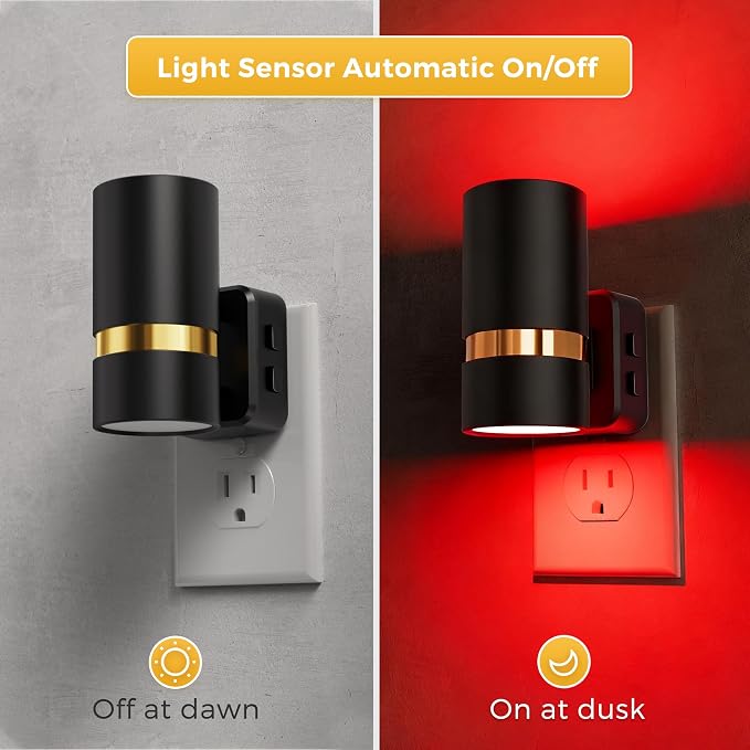 L LOHAS LED Night Light, 10-Color Changing Night Light with 180° Rotatable Plug, RGB Nightlight with Dusk to Dawn Sensor, Adjustable Brightness, Plug in Nightlight for Kids Bedroom Decor, 2 Pack