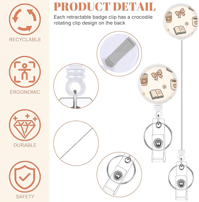 3 Set Badge Holder Retractable Reel Book Pattern ID Badge Holders with Clip Cute Name Badge Holders for Teacher Nurse Doctor Student Office Workers