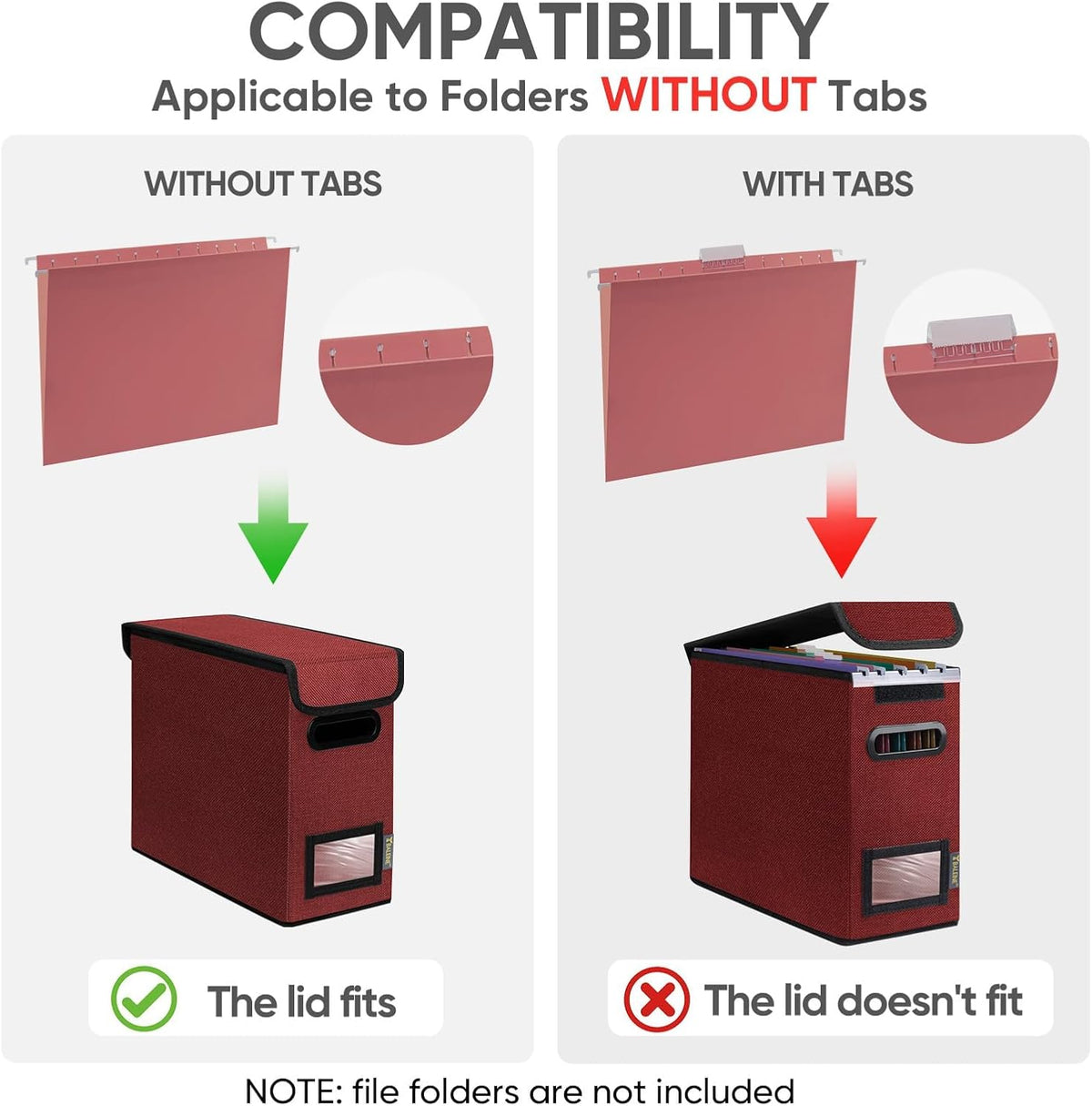 BALEINE File Organizer Box with Lid, Collapsible File Folder Organizer with Plastic Slide, Hanging File Folder Box for Office Document Storage (1 Pack, Red, S)