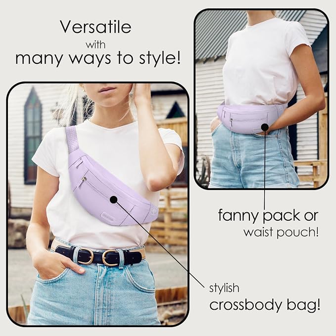 MAXTOP Purple Crossbody Fanny Pack for Women Trendy Belt Bag for Theme Park | Nylon,Ajustable Strap, 4-Zipper Pockets,Key Chain,Hands-Free,Fit All Phones