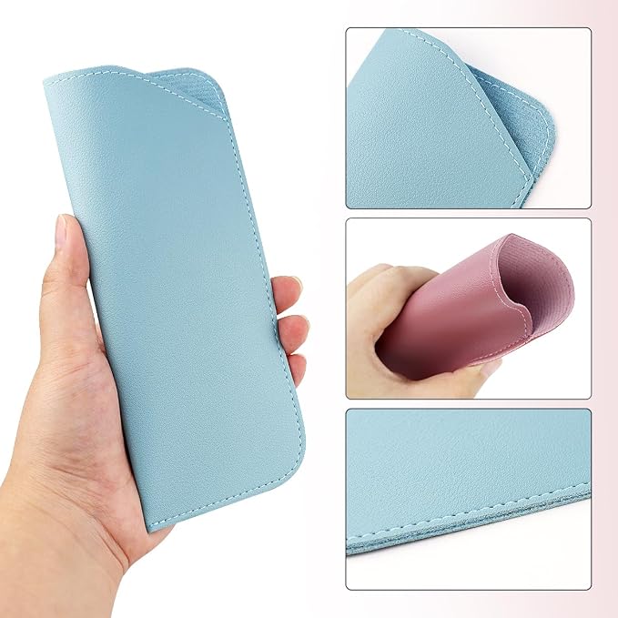 yuntop 4 Pack Soft Leather Glasses Case 7x3 Inch Eyeglasses Pouch Portable PU Leather Glasses Pouch