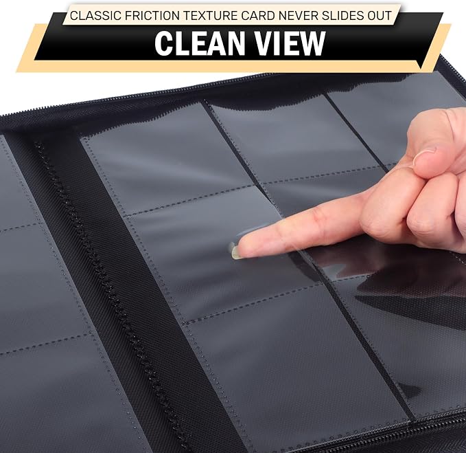 9 Pocket Card Binder, 540 Premium Zip Trading Card Binder, Double-sided Side Loading Card Collection Binder Album, Durable Leather Cover, Ringless Card Folder for Gifts, MTG, TCG, Sport Cards, Yellow