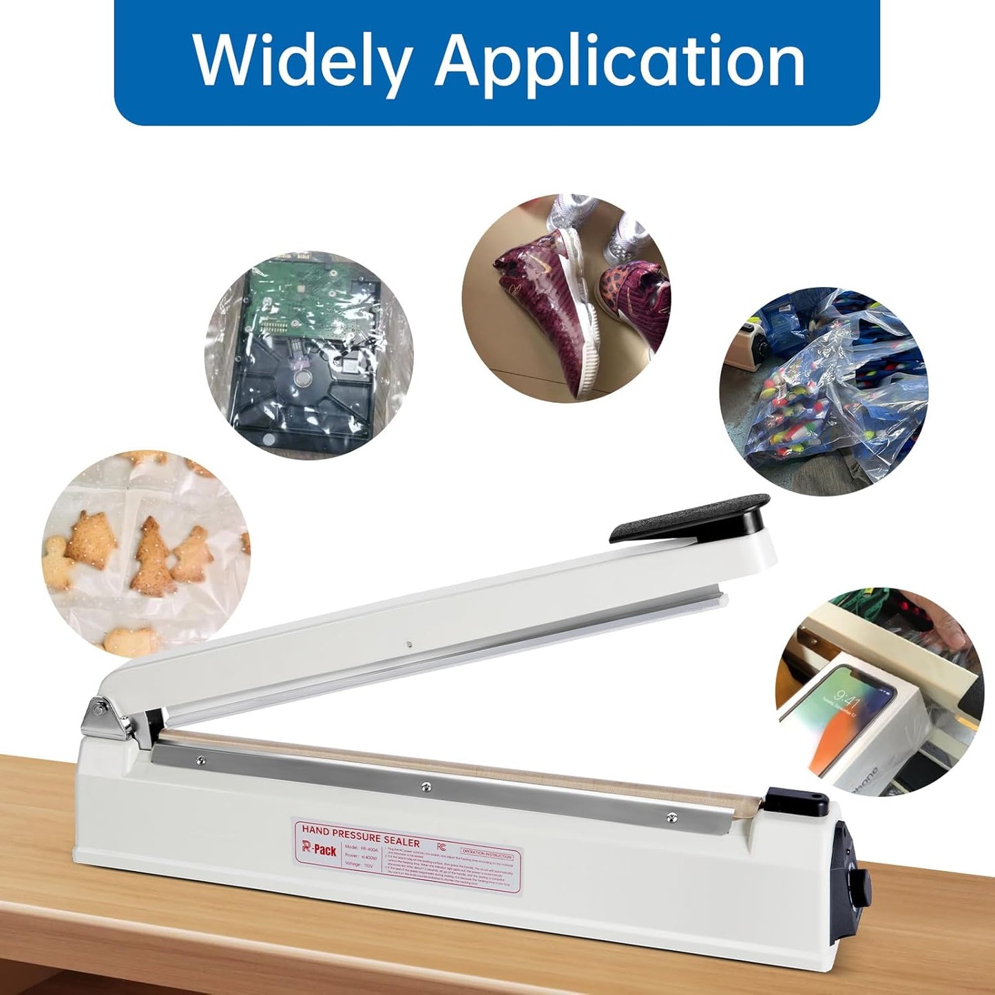 Impulse Heat Sealer with Cutter, Heavy-Duty Bag Sealing & Cutting Machine, 2 Extra Replacements (White, 8-Inch)