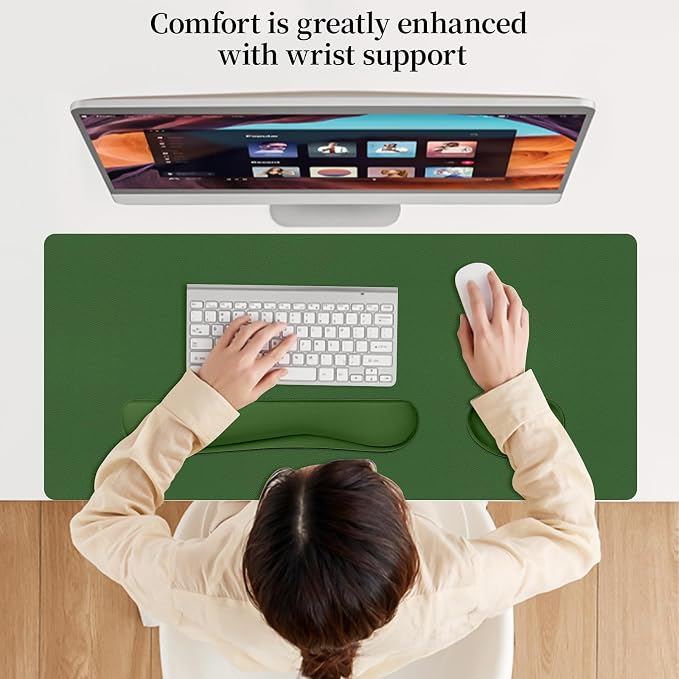 Keyboard and Mouse Pad, 3-in-1 Desk Mat Set Keyboard Wrist Rest | 31.5" x 15.7" Desk Mat, Ergonomic Wrist Rest for Computer Keyboard, Non-slip Base, Waterproof Computer Mat, Olive Green