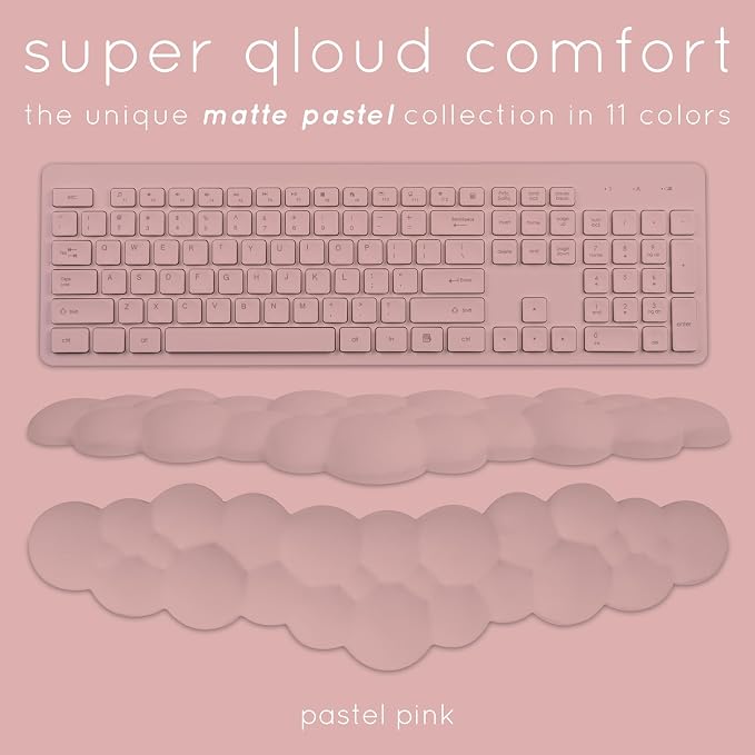 Pink Cloud Keyboard Wrist Rest – Create-ables Qloud Pink Wrist Rest for Computer Keyboard and Mouse, Ergonomic Memory Foam Wrist Pad with Non-Slip Base, Includes Cloud Mouse Pad