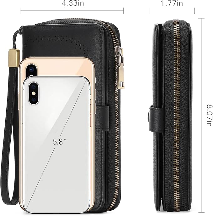 GAEKEAO Leather Credit Card Holder Wallet for Women RFID Blocking Large Capacity Bifold Zipper Card Case Organizer with Wristlet 45 Slots