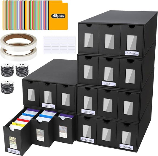 Trading Card Storage Box, 18000+ Cards Deck Box for MTG Commander, Trading Cards Organizer with 48 Card Dividers, Labels & Tapes, Visible Card Deck Boxes for MTG TCG PTCG Sport Cards