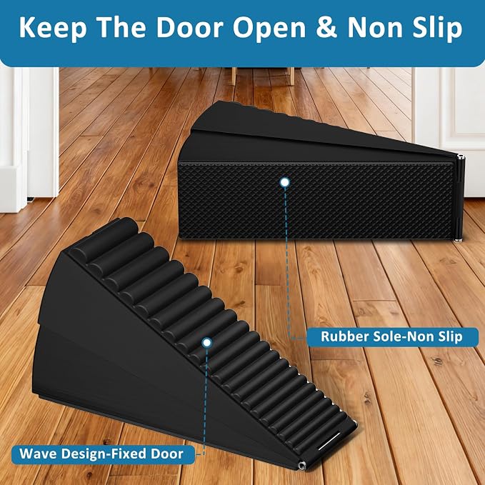 Optish Heavy Duty Door Stopper, Adjustable Spring Large Stopper, 3 Inches High Tall Wedge Stoppers for Bottom of Door, Door Stop Suits Wood, Carpet, Tiles, Home, Heavy Door, Black