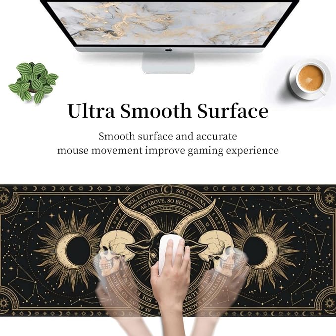 Gothic Skull Goat Gaming Mouse Pad Large Extended Desk Mat Non-Slip Rubber Base Keyboard Pad with Stitched Edges for Office Gaming 31.5x11.8 in