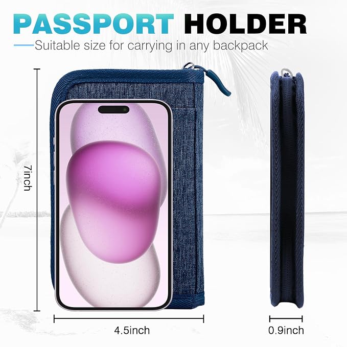 Single Passport Holder for Travel, RFID Travel Document Organizer for Women Waterproof Passport Wallet Men Portable Case for Cards, Boarding Pass, ID, Money, Tickets with Zipper