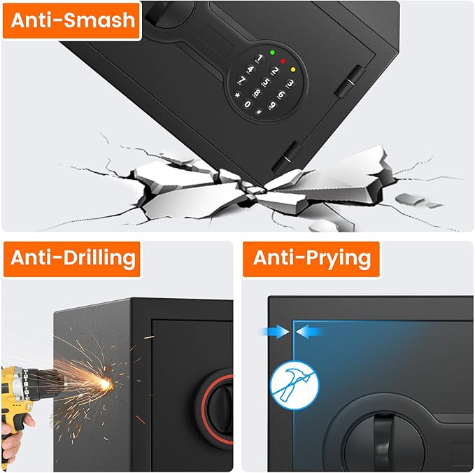 [2026 0.5H 1700°F] Mini Fireproof Safe, 14.8Lbs Heavy Duty Fire Safe Box | with Alarm System, Sensor LED Light, Wall Mountable Small Safes for Home Use