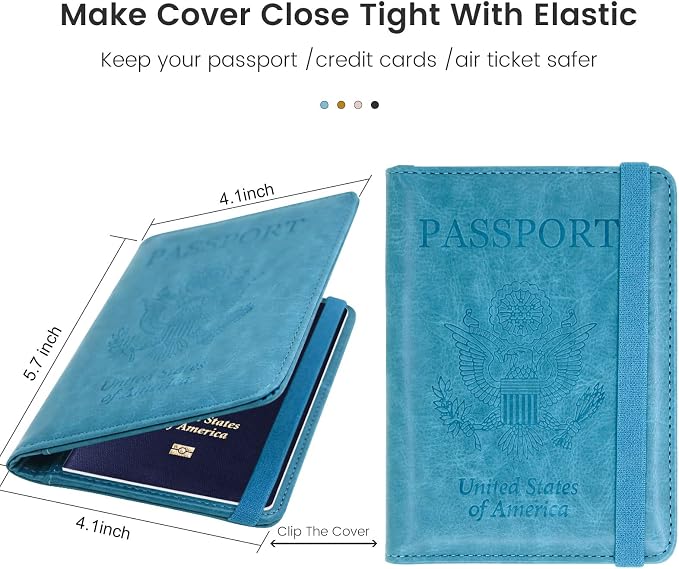 Passport Holder for Travel, RFID Blocking Passport Cover with Vaccine Card Slot, Leather Travel Wallet Combo & ID Organizer for Women, Teal