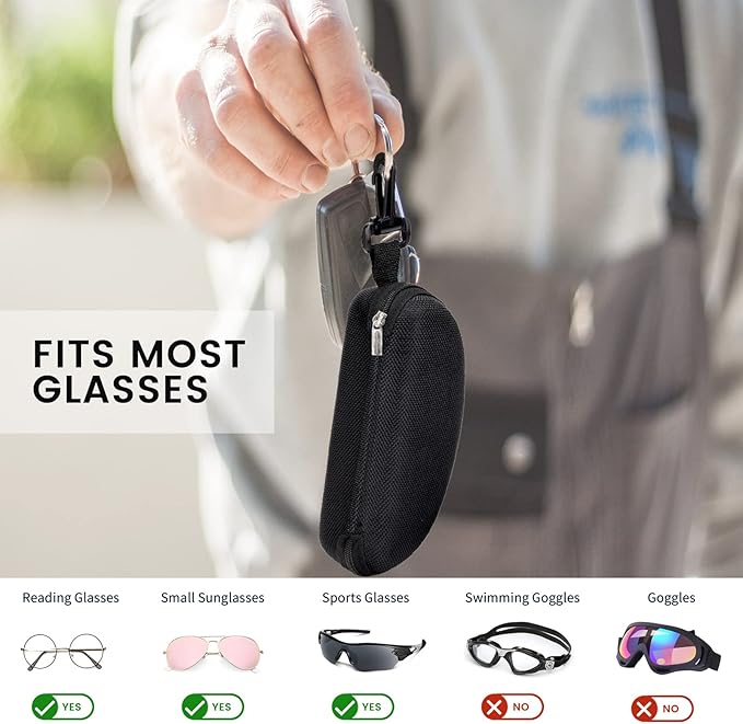 molshine 3 Pieces Portable Hard Shell Sunglasses Case, Zipper Eyewear Eyeglasses Case with Hook for Women Men Travel Sports