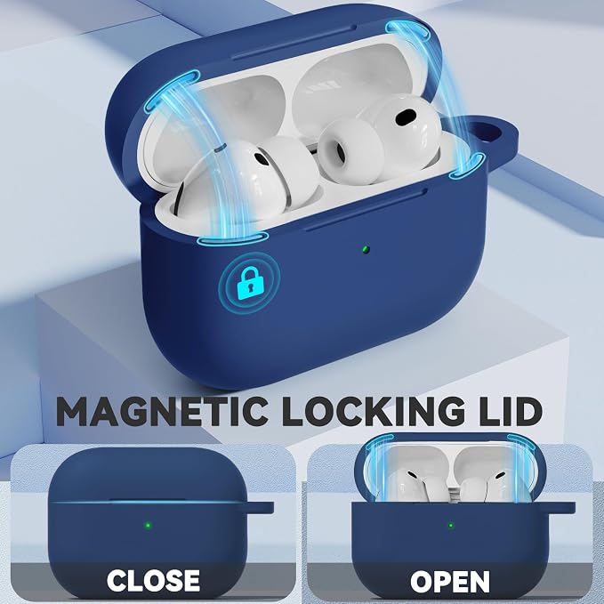 Ljusmicker for AirPods Pro 3 Case 2025 with Cleaner Kit,Magnetic Blue | Soft Silicone Protective Cover for Apple AirPod Pro 3rd Generation Case with Keychain for Women Men,Shockproof,Magnetic