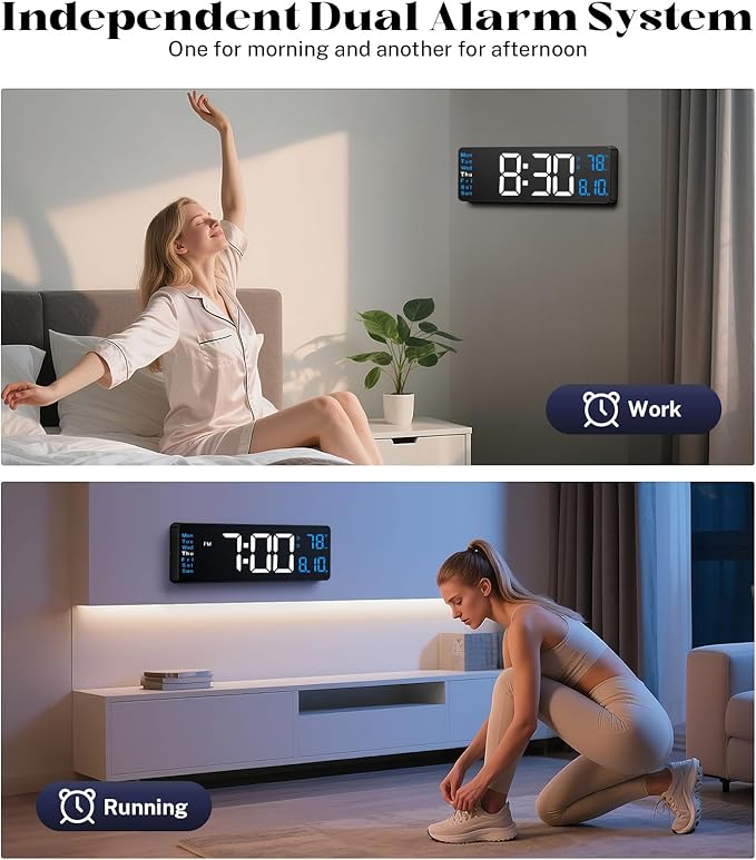 Digital Wall Clocks for Classroom, 16" Large Display Digital Electric Clock with Remote Control, Date, Week, Alarm, Temperature, Night Light for Living Room, Bedroom, Gym, Office(Blue)