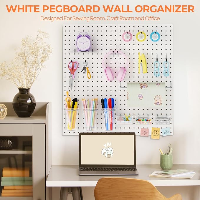 INCLY 70PCS Metal Peg Board Kit with 1/4" Pegboard Accessories | 4 Pack Panels, Bins, Cups and Peg Board Hooks, Paper Towel Holder, Pegboard Wall Organizer, For Craft Room, Office, Sewing