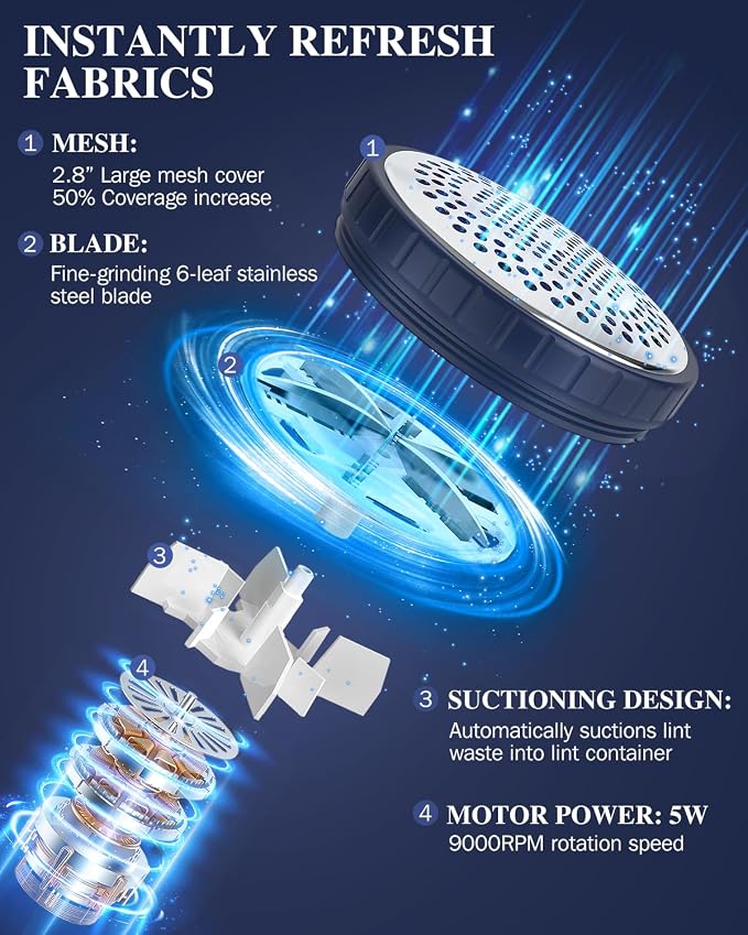 BEAUTURAL Fabric Shaver and Lint Remover, Portable Sweater Defuzzer | AC Adapter or Battery Powered, 2 Speeds, 1 Replaceable 6-Leaf Blade, Powerful & Efficient for Couch and Furniture