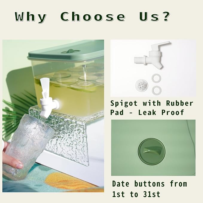 Drink Dispenser for Fridge - 1.19 Gallon Leak Proof Beverage Dispenser with Spigot - Iced Juice Water Container for Parties Outdoor Camping