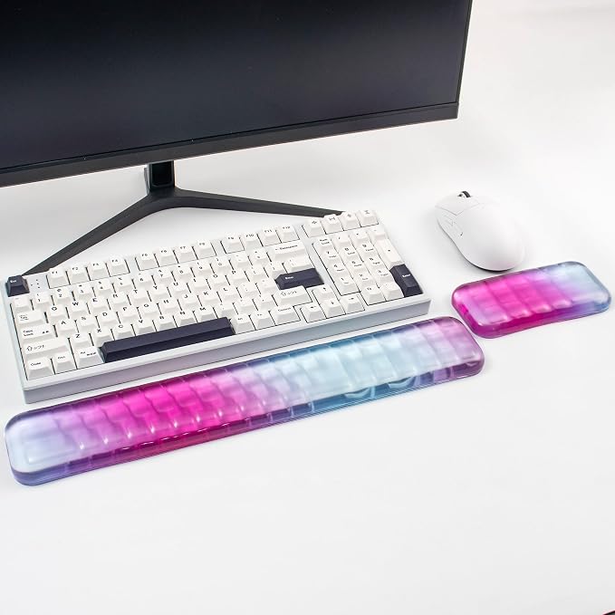 Gel Keyboard and Mouse Wrist Rest Set – Purple Wrist Rest for Computer Keyboard 60%/68%/75%, Comfort & Support for Typing and Gaming