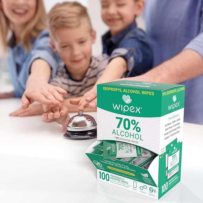 Wipex 70% Isopropyl Alcohol Wipes Individually Wrapped Sachets, Large Electronic wipes in Dispensing Box, Alcohol Prep Wipes, Screen Wipes & Tech Wipes for Sanitizing 100 Count (Pack of 12)