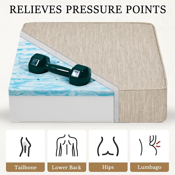 baibu Gel Memory Foam Recliner Cushions with Lumbar Support Pillow for Elderly, 20x20x5 Inch Thick Dual-Layer Patent Design Non-Slip Seat Cushion for Recliner Chair for Reduce Hip & Lumbar Pain, Beige
