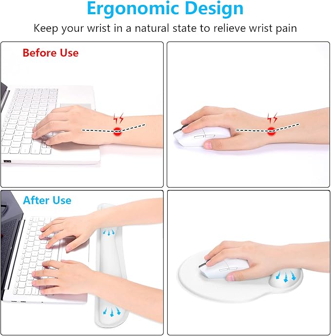 Dapesuom Keyboard Wrist Rest and Mouse Pad with Wrist Support, Memory Foam Cushion for Keyboard and Mouse Set, Ergonomic Desktop Pad Rests with Non Slip Base for Easy Typing & Pain Relief, Ivory White