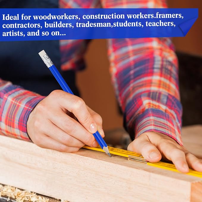 Fainne 48 Pack Jumbo Carpenter Pencils Woodworking Marking with Black Core Thick Flat Construction Pencils for Woodworkers Framers DIY Projects and Contractors(Blue)