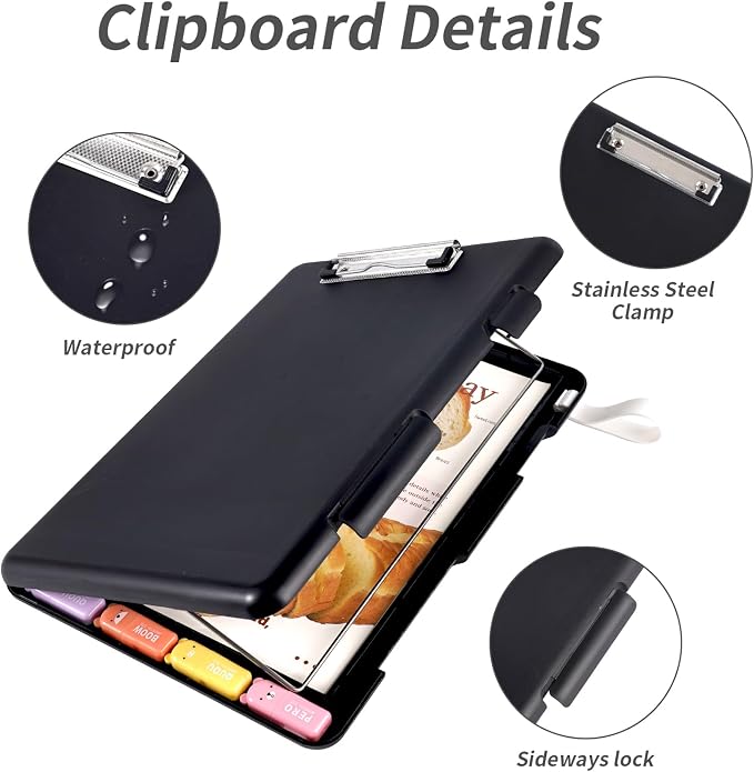 Letter Size Paper Organizer Box, A4 File Portable Project Case, Plastic Scrapbook Paper Organizer Storage with Latch & Suspension Hole & Stickers Nursing Clip Board(B-black-1pcs)