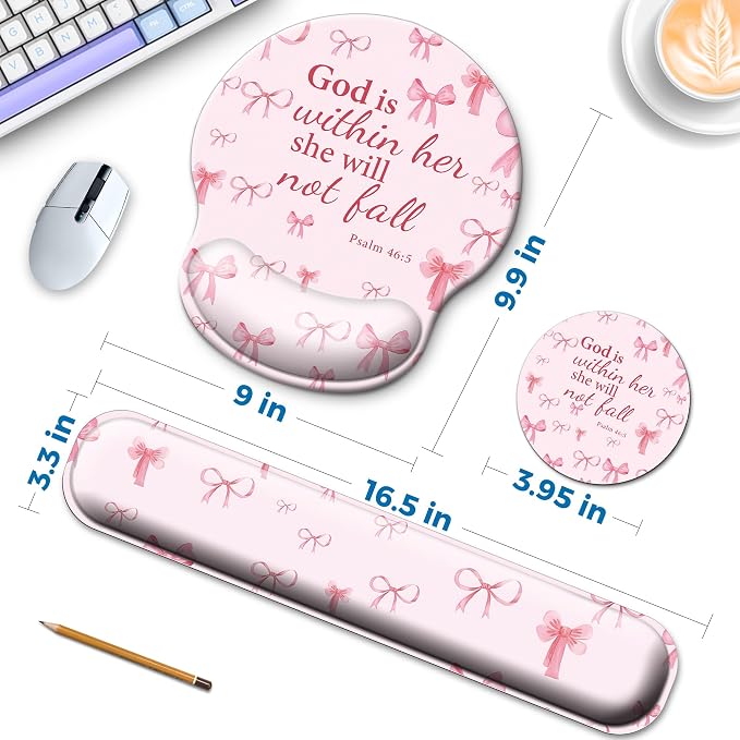 Mouse Pad and Keyboard Wrist Rest Support,Ergonomic Mouse Pad Set | Mousepad With Coaster and Non-Slip PU Base,Pain Relief for Desk Desktop Gaming, Computer,Office -Beach