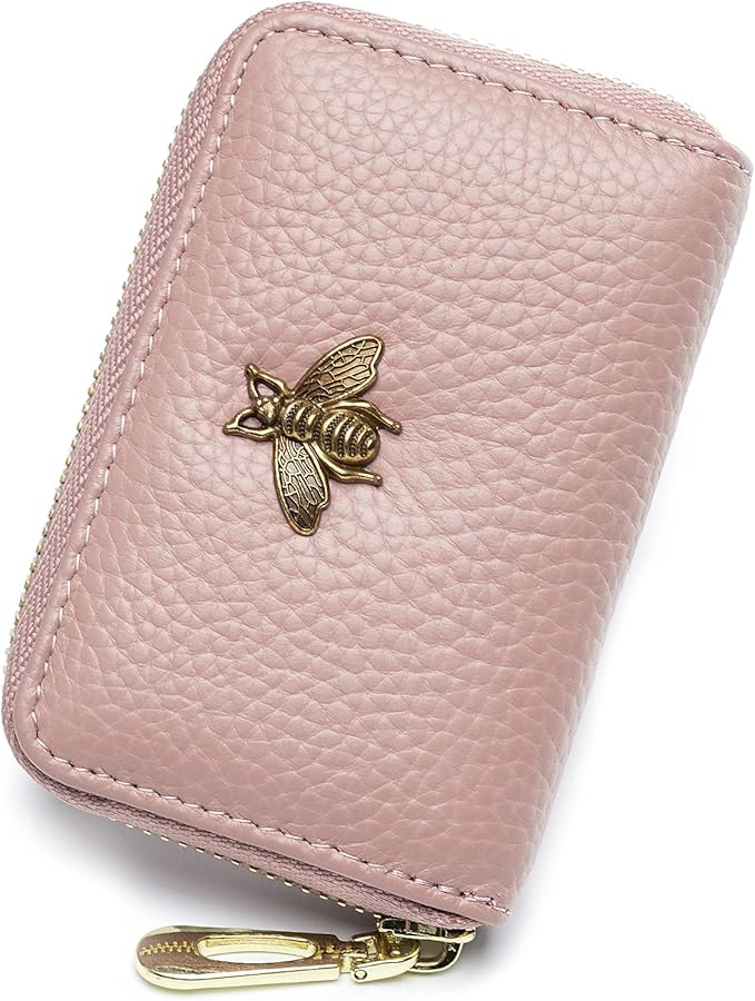 imeetu RFID Credit Card Holder, Small Card Wallet Women, Leather Card Case | Genuine Leather Women's Card & id Cases, Change Coin Purse with Zipper Keychain id Window, 20 Colors & 3 Styles, Daily, Gifts