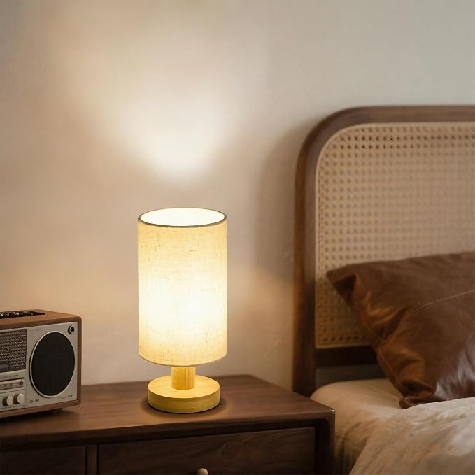 Bedside Lamps Set of 2, Bamboo Small Table Lamp for Nightstand | 10'' Minimalist Nightstand Lamps, Modern Desk Lamp for Bedroom, for Living Room, E26, Natural