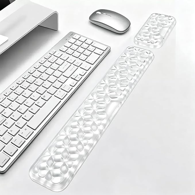 Mouse Pad with Wrist Rest, Soft Cloud Gel Keyboard Mouse Pad Set with Hand Wrist Support, Cute Non Slip Office Desk Accessories for Comfort/Pain Relief/Computer/Laptop (Clear Diamond)