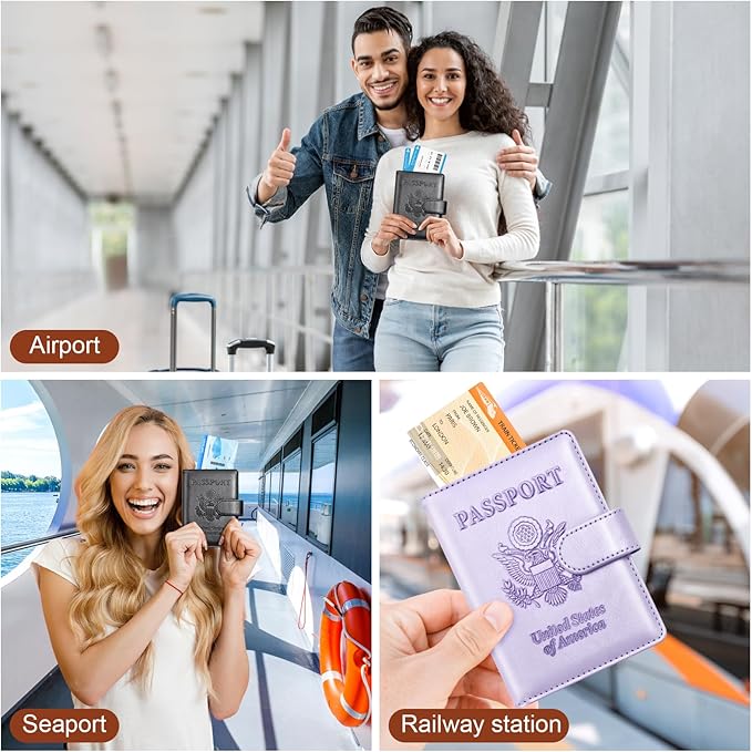 Herain Passport Holder for Travel Essentials, 2 Pcs Passport Cover Wallet Case Travel Gifts Women Men Family, RFID Passports Book Card Holders Travels Cruise Accessories Must Haves