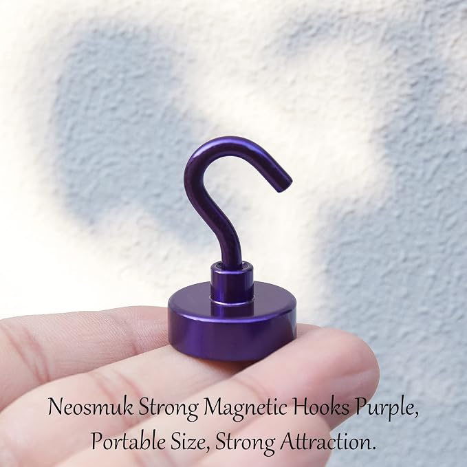 Neosmuk Magnetic Hooks, Heavy Duty 40lb+ Strong Magnet Hook for Cruise Cabins, Cruise Essentials 2026 for Hanging, Metal Wall Refrigerator Hangers (Purple, 10 Pack)