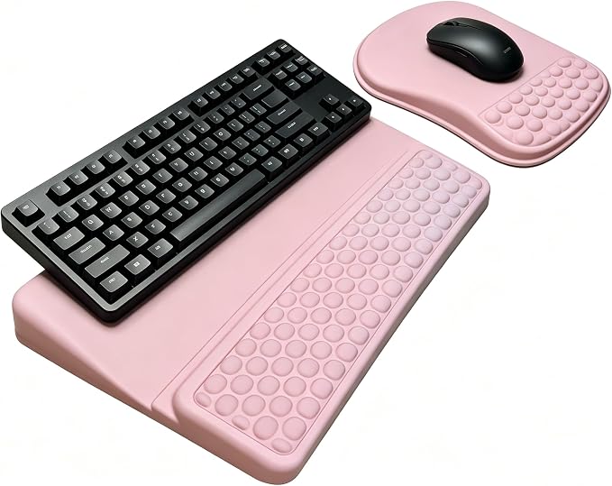 Keyboard Wrist Rest -Ergonomic Keyboard Stand with Wrist Rest- with Carpal Tunnel Pain Relief Massage Bumps and Full Memory Gel Design - Ideal Frequent Computer (Pink)