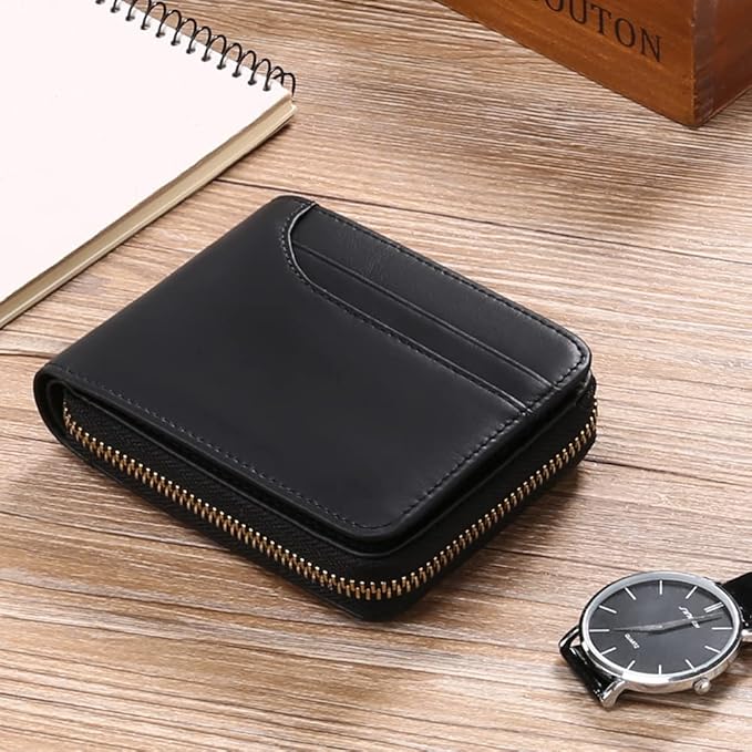 GOIACII Wallets for Men Genuine Leather Front Pocket Wallet RFID Zip Around Bifold Credit Card Holder | RFID