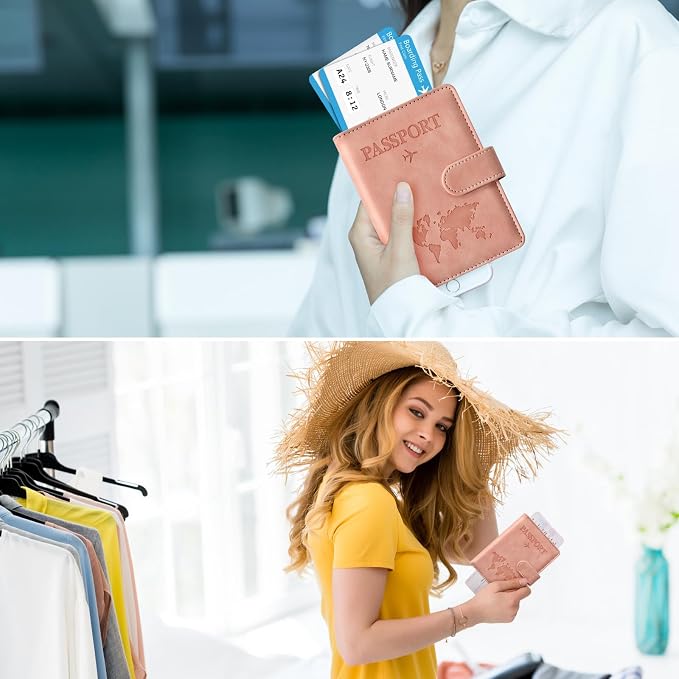 Eoehro Passport Holder for Travel Essentials, Passport Wallet Cover Case for Travel Must Haves Accessories,Passport Book Holders for Women and Men(light pink)