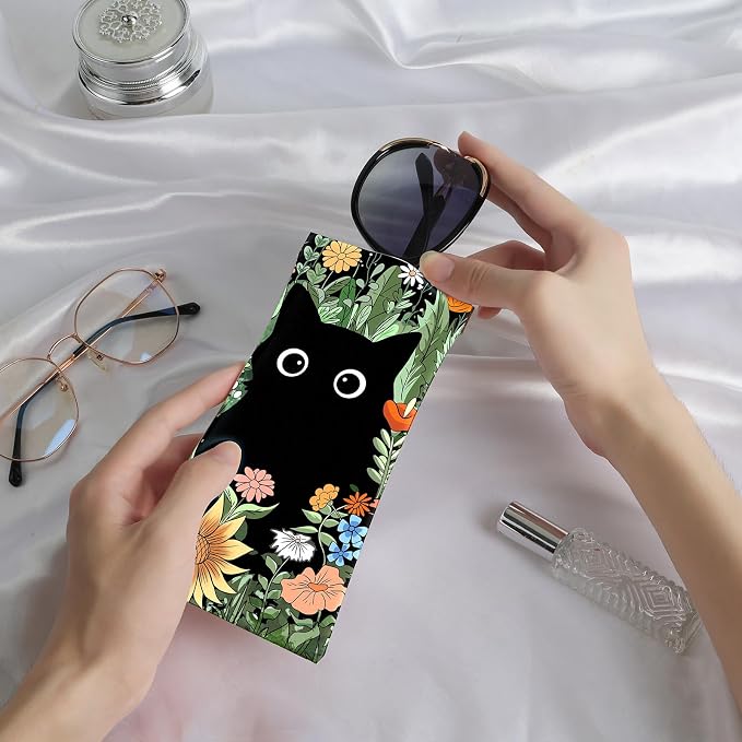 Anikathy 2Pcs Sunglass Eyeglass Glasses Case Soft PU Leather with Cleaning Cloth Cute Glasses Pouch Bag for Men Women Girs