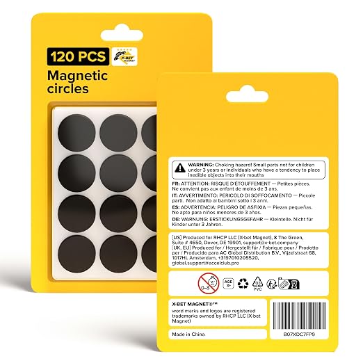Sticky Flexible Adhesive Magnets for Crafts, 0.8"x0.08" (20x2mm), 120 pcs | Flexible Sticky Magnetic Dots for Office & School Supplies, Whiteboard, Crafts, Fridge, School Projects & Classroom Decor