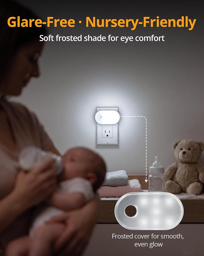 Lyridz 120LM Ultra Bright Plug-in Motion Sensor Night Light, Stepless Dimmable LED Nightlight, Always-On and Auto-Off, for Hallway, Stairs, Bathroom, Bedroom, Garage, Cool White (6-Pack)