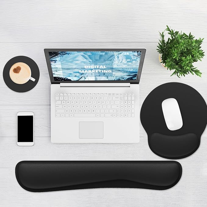 Ergonomic Mouse Pad with Wrist Rest and Keyboard Wrist Rest, Mousepad | Memory Foam Wrist Rest for Computer Keyboard, Pain Relief, Non-Slip Rubber Base, Black Mouse Pad Wrist Support for Gaming