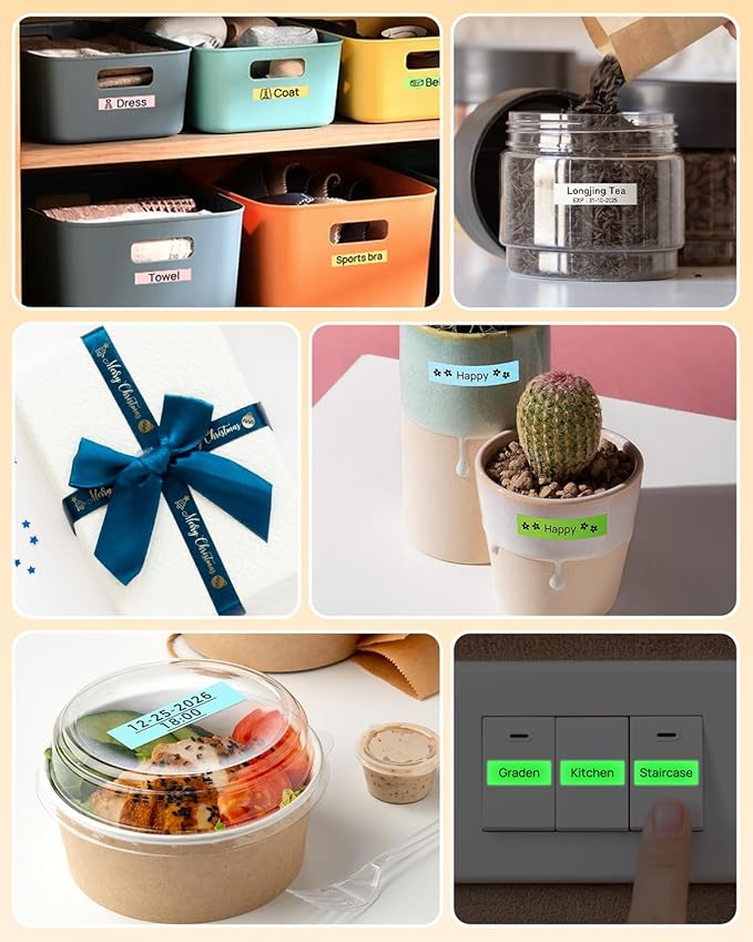 Phomemo Label Maker Machine with Tape, P12 Bluetooth Small Label Maker with Multiple Templates Thermal Transfer Ribbon Printer Machine for Home, School, Gift Wrapping, Office, White
